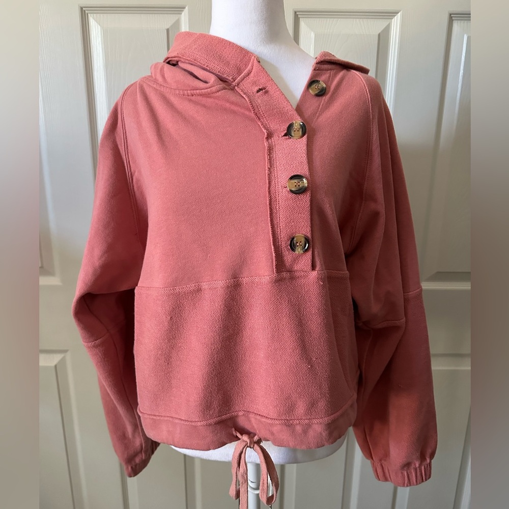 Wishlist Hoodie with button detail, coral, size Medium/Large